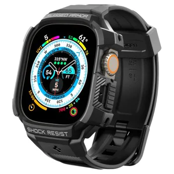 Калъф за Apple Watch Ultra / Ultra 2 + каишка - Spigen - Rugged Armor Pro - черен