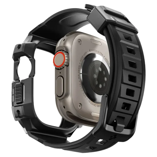 Калъф за Apple Watch Ultra / Ultra 2 + каишка - Spigen - Rugged Armor Pro - черен
