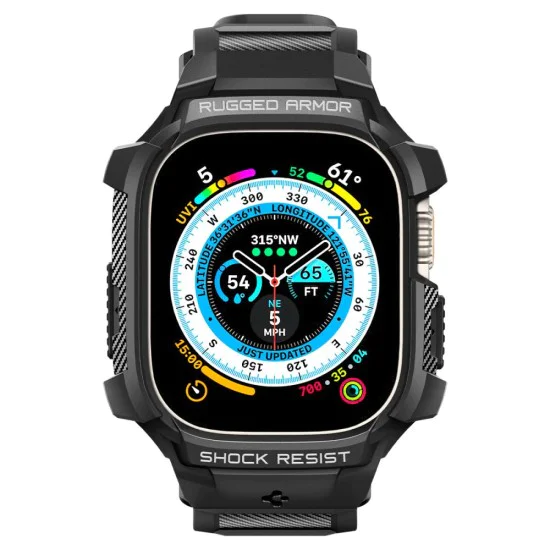 Калъф за Apple Watch Ultra / Ultra 2 + каишка - Spigen - Rugged Armor Pro - черен