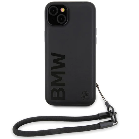 Калъф за iPhone 15 Plus - BMW Signature Leather Wordmark Cord (BMHCP15M23RMRLK) - черен