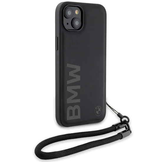 Калъф за iPhone 15 Plus - BMW Signature Leather Wordmark Cord (BMHCP15M23RMRLK) - черен