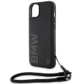 Калъф за iPhone 15 Plus - BMW Signature Leather Wordmark Cord (BMHCP15M23RMRLK) - черен