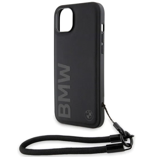 Калъф за iPhone 15 Plus - BMW Signature Leather Wordmark Cord (BMHCP15M23RMRLK) - черен