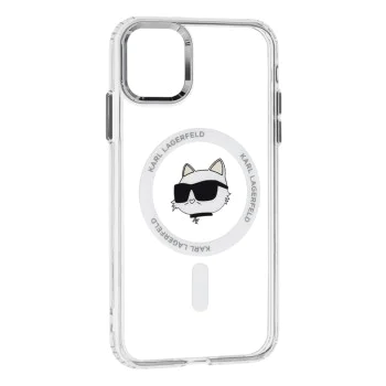 Калъф за iPhone 11 - Karl Lagerfeld IML MagSafe (KLHMN61HLHLSCHH) - Бял метал Choupette`s Head