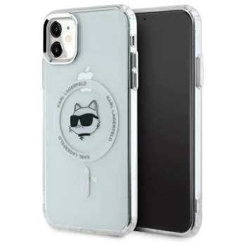 Калъф за iPhone 11 - Karl Lagerfeld IML MagSafe (KLHMN61HLHLSCHH) - Бял метал Choupette`s Head