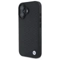 Калъф за iPhone 16 - BMW Signature Leather Diamond Metal Metal Logo MagSafe (BMHMP16S23RDDK) - черен