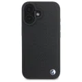 Калъф за iPhone 16 - BMW Signature Leather Diamond Metal Metal Logo MagSafe (BMHMP16S23RDDK) - черен