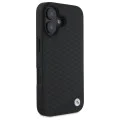 Калъф за iPhone 16 - BMW Signature Leather Diamond Metal Metal Logo MagSafe (BMHMP16S23RDDK) - черен