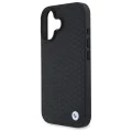 Калъф за iPhone 16 - BMW Signature Leather Diamond Metal Metal Logo MagSafe (BMHMP16S23RDDK) - черен