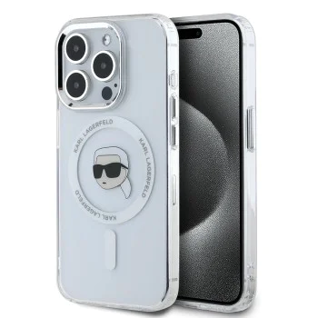Калъф за iPhone 16 Pro - Karl Lagerfeld IML MagSafe (KLHMP16LHLHLSKIH) - White Karl`s Head