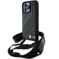 Калъф за iPhone 15 Pro - BMW Leather M Edition Carbon Stripe & Strap (BMHCP15L23PSCCK) - черен