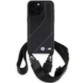Калъф за iPhone 15 Pro - BMW Leather M Edition Carbon Stripe & Strap (BMHCP15L23PSCCK) - черен