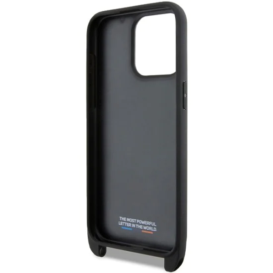 Калъф за iPhone 15 Pro - BMW Leather M Edition Carbon Stripe & Strap (BMHCP15L23PSCCK) - черен