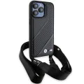 Калъф за iPhone 15 Pro - BMW Leather M Edition Carbon Stripe & Strap (BMHCP15L23PSCCK) - черен