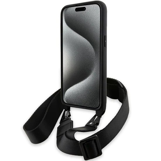 Калъф за iPhone 15 Pro - BMW Leather M Edition Carbon Stripe & Strap (BMHCP15L23PSCCK) - черен