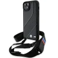 Калъф за iPhone 15 Plus - BMW Leather M Edition Carbon Stripe & Strap (BMHCP15M23PSCCK) - Черен
