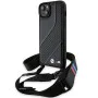 Калъф за iPhone 15 Plus - BMW Leather M Edition Carbon Stripe & Strap (BMHCP15M23PSCCK) - Черен