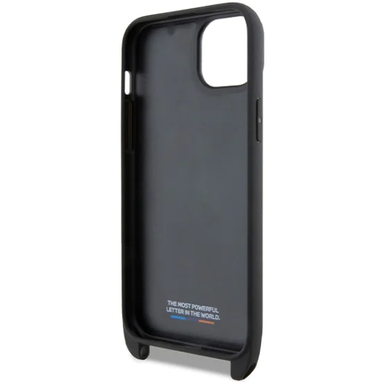 Калъф за iPhone 15 Plus - BMW Leather M Edition Carbon Stripe & Strap (BMHCP15M23PSCCK) - Черен