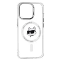 Калъф за iPhone 13 Pro - Karl Lagerfeld IML MagSafe (KLHMP13LHLHLSCHH) - White Metal Choupette`s Head