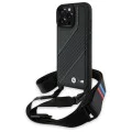 Калъф за iPhone 16 Pro Max - BMW - Кожен M Edition с карбонови ленти и каишка (BMHCP16X23PSCK) - Черен