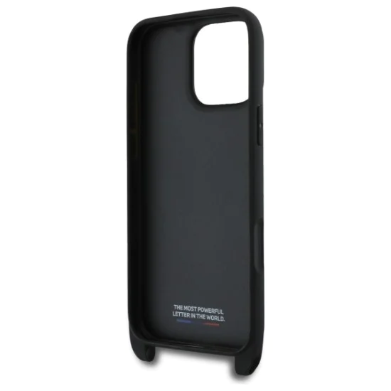 Калъф за iPhone 16 Pro Max - BMW - Кожен M Edition с карбонови ленти и каишка (BMHCP16X23PSCK) - Черен