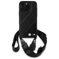 Калъф за iPhone 16 Pro Max - BMW - Кожен M Edition с карбонови ленти и каишка (BMHCP16X23PSCK) - Черен
