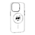 Калъф за iPhone 14 Pro - Karl Lagerfeld IML MagSafe (KLHMP14LHLHLSCHH) - White Metal Choupette`s Head