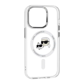Калъф за iPhone 14 Pro - Karl Lagerfeld IML MagSafe (KLHMP14LHLHLSKCH) - Бял метал Karl&Choupette Head