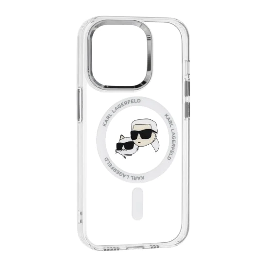Калъф за iPhone 14 Pro - Karl Lagerfeld IML MagSafe (KLHMP14LHLHLSKCH) - Бял метал Karl&Choupette Head