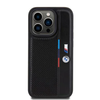 Калъф за iPhone 15 Pro - BMW - Твърд перфориран трицветен калъф (BMHCP15L23PUPVK) - Черен