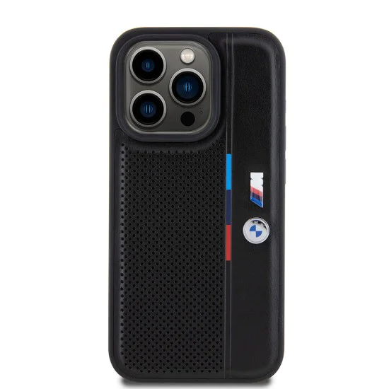 Калъф за iPhone 15 Pro - BMW - Твърд перфориран трицветен калъф (BMHCP15L23PUPVK) - Черен