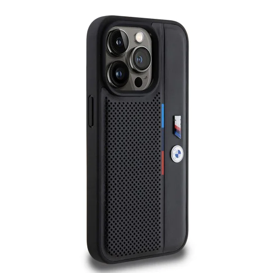 Калъф за iPhone 15 Pro - BMW - Твърд перфориран трицветен калъф (BMHCP15L23PUPVK) - Черен