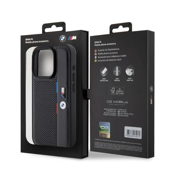 Калъф за iPhone 15 Pro - BMW - Твърд перфориран трицветен калъф (BMHCP15L23PUPVK) - Черен