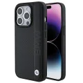 Калъф за iPhone 15 Pro - BMW Natural Leather Textured & Stripe (BMHCP15L22RDPK) - черен