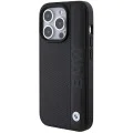 Калъф за iPhone 15 Pro - BMW Natural Leather Textured & Stripe (BMHCP15L22RDPK) - черен