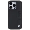 Калъф за iPhone 15 Pro - BMW Natural Leather Textured & Stripe (BMHCP15L22RDPK) - черен