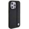 Калъф за iPhone 15 Pro - BMW Natural Leather Textured & Stripe (BMHCP15L22RDPK) - черен