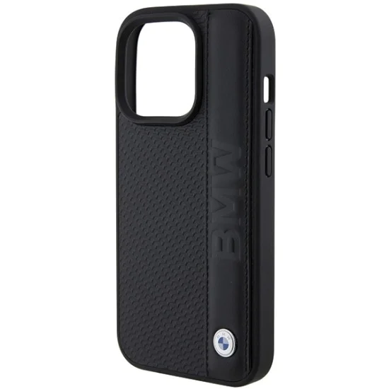 Калъф за iPhone 15 Pro - BMW Natural Leather Textured & Stripe (BMHCP15L22RDPK) - черен