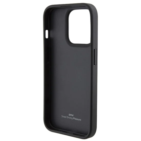 Калъф за iPhone 15 Pro - BMW Natural Leather Textured & Stripe (BMHCP15L22RDPK) - черен