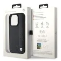 Калъф за iPhone 15 Pro - BMW Natural Leather Textured & Stripe (BMHCP15L22RDPK) - черен