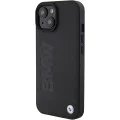Калъф за iPhone 15 Plus - BMW Natural Leather Hot Stamp (BMHCCHCP15MSLLLLBK) - черен