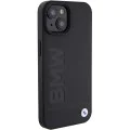 Калъф за iPhone 15 Plus - BMW Natural Leather Hot Stamp (BMHCCHCP15MSLLLLBK) - черен