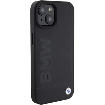 Калъф за iPhone 15 Plus - BMW Natural Leather Hot Stamp (BMHCCHCP15MSLLLLBK) - черен