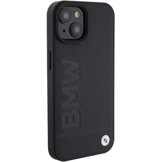 Калъф за iPhone 15 Plus - BMW Natural Leather Hot Stamp (BMHCCHCP15MSLLLLBK) - черен