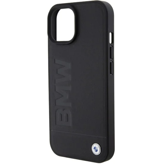 Калъф за iPhone 15 Plus - BMW Natural Leather Hot Stamp (BMHCCHCP15MSLLLLBK) - черен