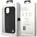 Калъф за iPhone 15 Plus - BMW Natural Leather Hot Stamp (BMHCCHCP15MSLLLLBK) - черен