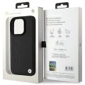 Калъф за iPhone 16 Pro - BMW - Естествен - Кожен Hot Stamp (BMHCP16LSLLBK) - Черен