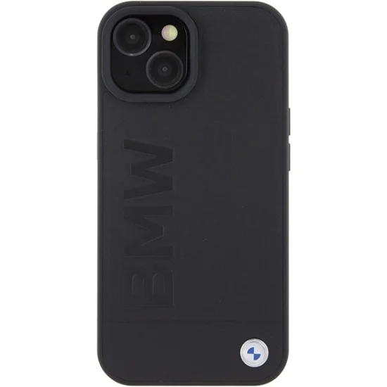 Калъф за iPhone 15 Plus - BMW Natural MagSafe Leather Hot Stamp (BMHMP15MSLLBK) - черен