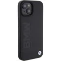 Калъф за iPhone 15 Plus - BMW Natural MagSafe Leather Hot Stamp (BMHMP15MSLLBK) - черен
