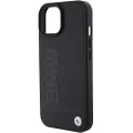Калъф за iPhone 15 Plus - BMW Natural MagSafe Leather Hot Stamp (BMHMP15MSLLBK) - черен